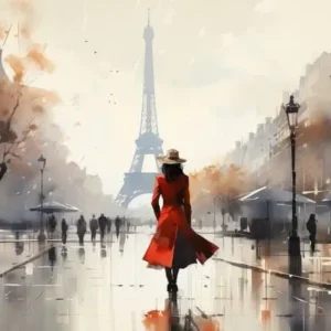 stylish woman walking to the Eiffel Tower