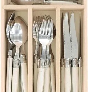 Laguiole Debutant 24 Piece Flatware Set, Steak Knives, Forks, Soup Spoons, Teaspoons, Ivory Color, Made In France
