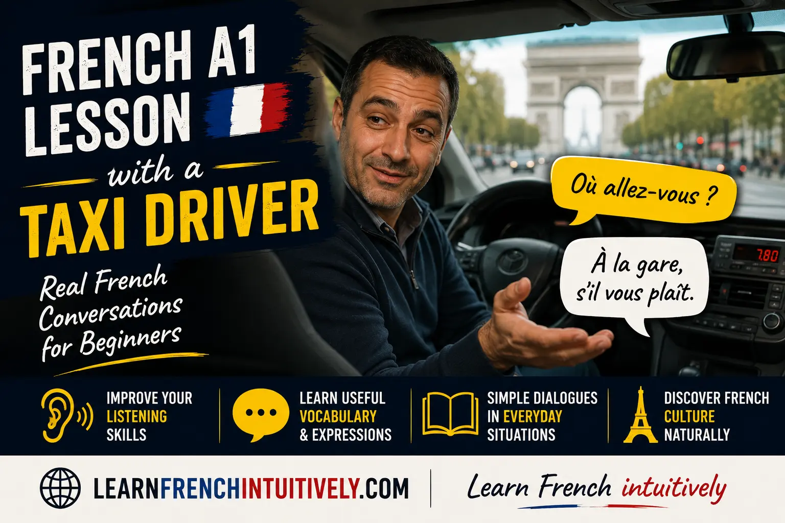 French A1 lesson taxi driver